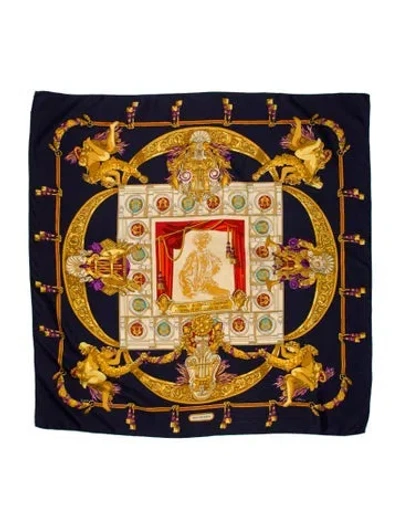 Pre-owned Hermes Hommage A Charles Garnier Architecte De L'opera De Paris Silk Scarf In Blue
