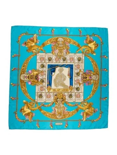Pre-owned Hermes Hommage A Charles Garnier Architecte De L'opera De Paris Silk Scarf In Blue