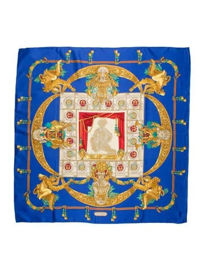 Pre-owned Hermes Hommage A Charles Garnier Architecte De L'opera De Paris Silk Scarf In Blue