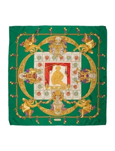 Pre-owned Hermes Hommage A Charles Garnier Architecte De L'opera De Paris Silk Scarf In Green