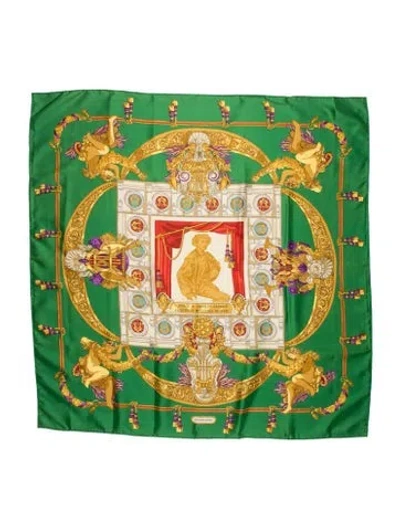 Pre-owned Hermes Hommage A Charles Garnier Architecte De L'opera De Paris Silk Scarf In Green