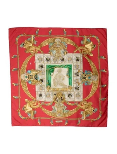 Pre-owned Hermes Hommage A Charles Garnier Architecte De L'opera De Paris Silk Scarf In Red