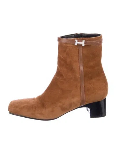 Pre-owned Hermes Hommage H Logo Boots In Brown
