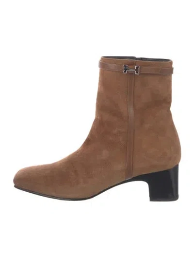 Pre-owned Hermes Hommage H Logo Boots In Brown