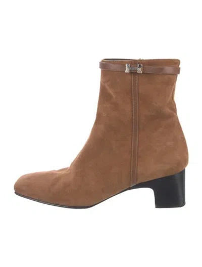 Pre-owned Hermes Hommage H Logo Boots In Brown