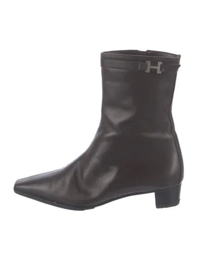 Pre-owned Hermes Hommage H Logo Boots In Grey
