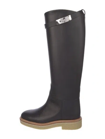 Pre-owned Hermes Honey Calfskin Rain Boots In Black