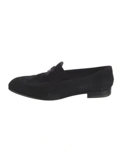 Pre-owned Hermes Honoré Suede Loafers In Black