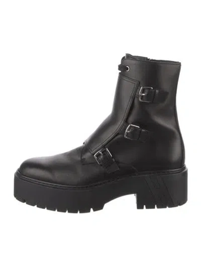 Pre-owned Hermes Hoodie Calfskin Combat Boots In Black