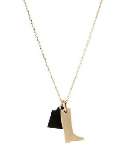 Pre-owned Hermes Horn Amulette Maroquinier Pendant Necklace, 19.5" In Brown