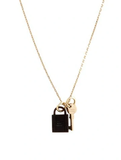 Pre-owned Hermes Hermès Horn Amulette Padlock Pendant Necklace, 19.5" In Brown