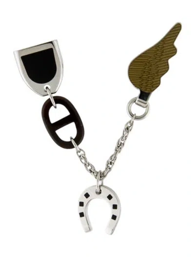 Pre-owned Hermes Horn & Enamel Bon Voyage Pin Brooch In Multi