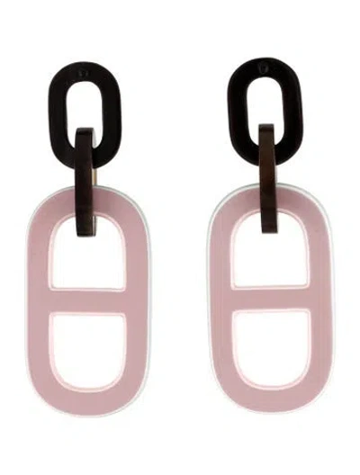Pre-owned Hermes Horn & Enamel Drop Earrings In Multi