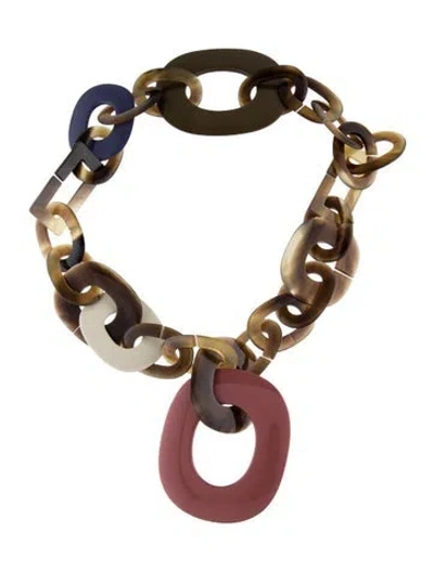 Pre-owned Hermes Horn & Lacquer Collar Necklace, 24" In Multi
