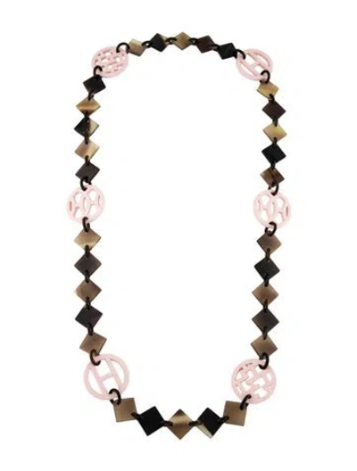 Pre-owned Hermes Horn & Lacquer Collar Necklace, 31" In Multi