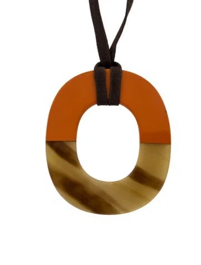 Pre-owned Hermes Horn & Lacquer Isthme Pendant Necklace, 28" In Multi