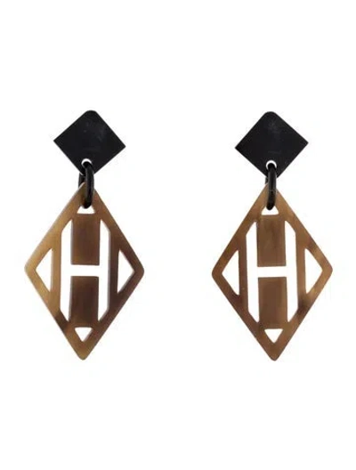 Pre-owned Hermes Horn & Lacquer Kuartz Drop Earrings In Multi