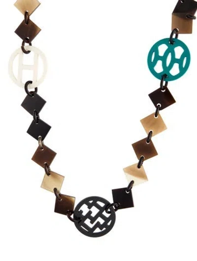 Pre-owned Hermes Horn & Lacquered Lena Necklace, 29" In Multi