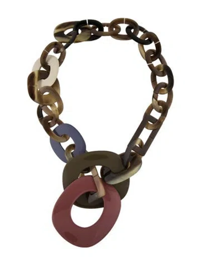 Pre-owned Hermes Horn & Lacquered Wood Duncan Necklace, 26" In Multi