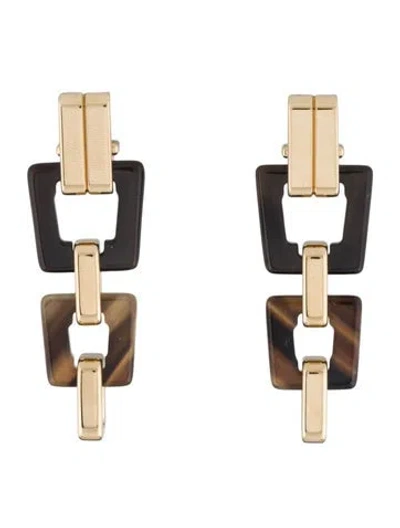 Pre-owned Hermes Horn Ecuyere Drop Earrings In Brown