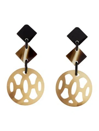Pre-owned Hermes Horn Lift Pm Drop Earrings In Brown