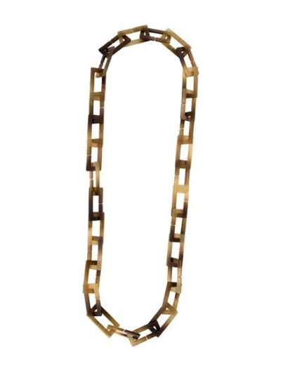 Pre-owned Hermes Horn Link Chain Necklace, 46" In Brown