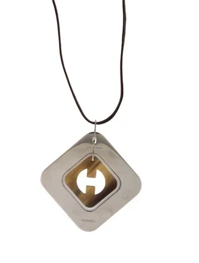 Pre-owned Hermes Horn Pendant Necklace, 36" In Brown