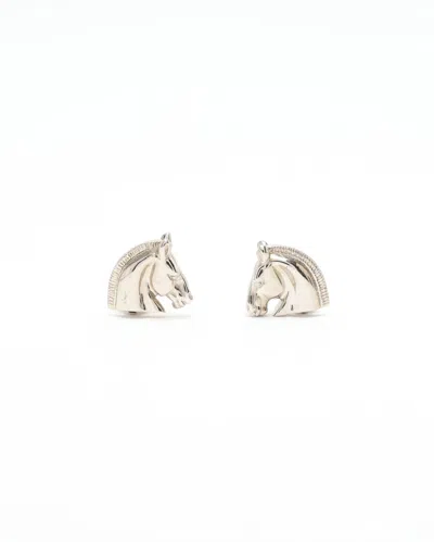 Pre-owned Hermes Hermès Horse Clip-on Earrings In Silver