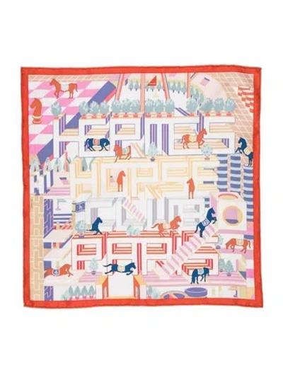 Pre-owned Hermes Horse Club Detail Silk Scarf In Multi
