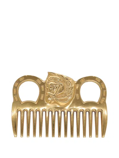 Pre-owned Hermes Horse Head Comb In Gold
