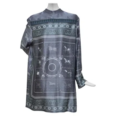 Pre-owned Hermes Horse Print Runway Fall 2019 Metallic Jacquard Tunic Top New W Tags In Gray