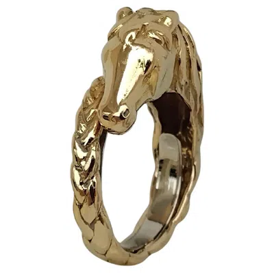Pre-owned Hermes Hermès Horse Shaped Yellow Gold Ring Size 8