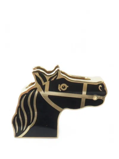 Pre-owned Hermes Horse-head Scarf Ring In Gold