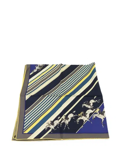 Pre-owned Hermes Horse-print Scarf In Blue