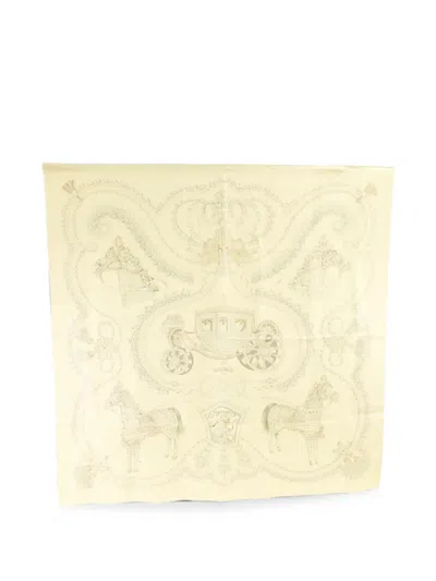 Pre-owned Hermes Horse-print Silk Scarf In Neutral
