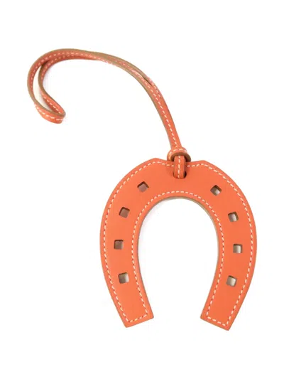 Pre-owned Hermes Horseshoe Leather Bag Charm In Orange