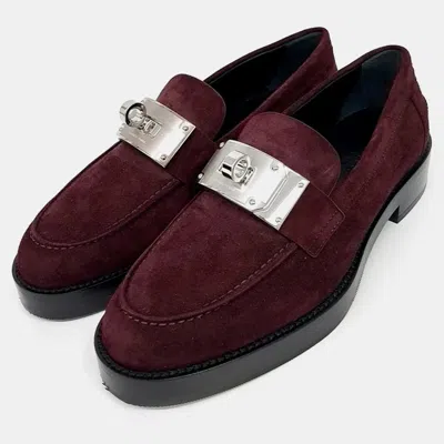 Pre-owned Hermes Hermès Hot Burgundy Suede Loafers Shw Eu 37