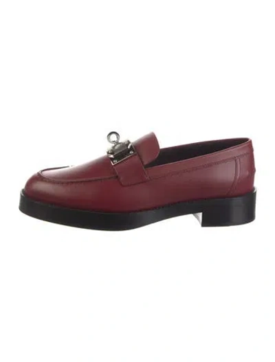 Pre-owned Hermes Hot H Logo Loafers In Burgundy