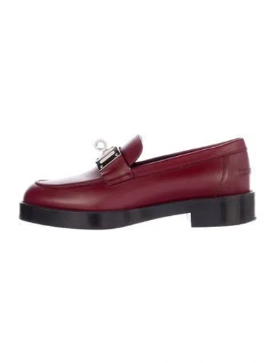 Pre-owned Hermes Hot H Logo Loafers In Burgundy
