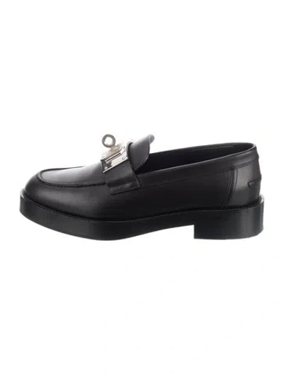 Pre-owned Hermes Hot Leather Loafers In Black