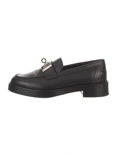 Pre-owned Hermes Hot Leather Loafers In Black