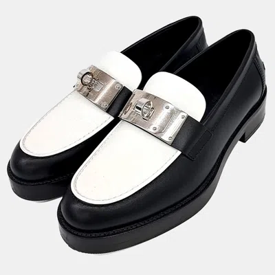 Pre-owned Hermes Hermès Hot Loafers Black/white Leather Shw Eu 37