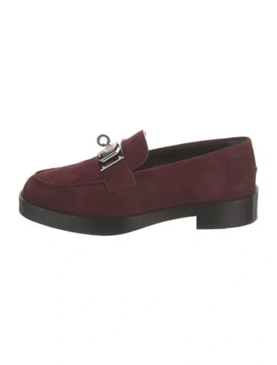 Pre-owned Hermes Hot Suede Loafers In Burgundy
