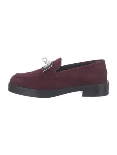 Pre-owned Hermes Hot Suede Loafers In Burgundy
