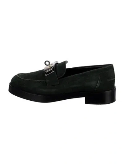 Pre-owned Hermes Hot Suede Loafers In Green