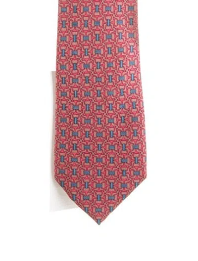 Pre-owned Hermes House Of Hinduja Silk Patterned Tie In Red