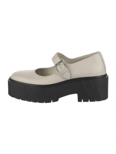 Pre-owned Hermes Hoxton Leather Mary Jane Flats In Neutrals