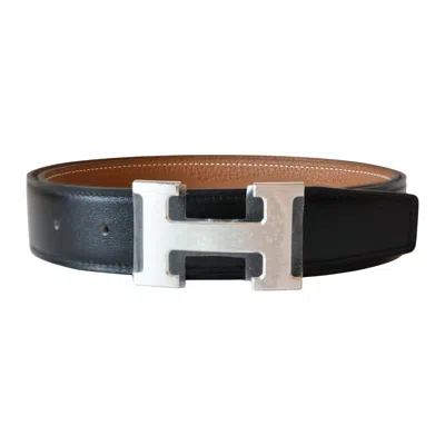 Pre-owned Hermes H-shaped Buckle Reversible Constance Leather Belt Palladium Hardware Black Brown