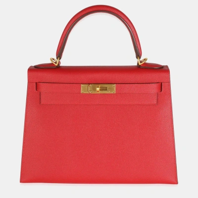 Pre-owned Hermes Hss Rouge Casaque Epsom Sellier Kelly 28 Bghw In Red
