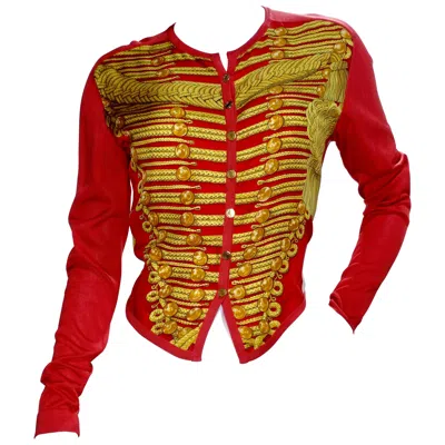 Pre-owned Hermes Hussar Print Silk Cardigan In Red